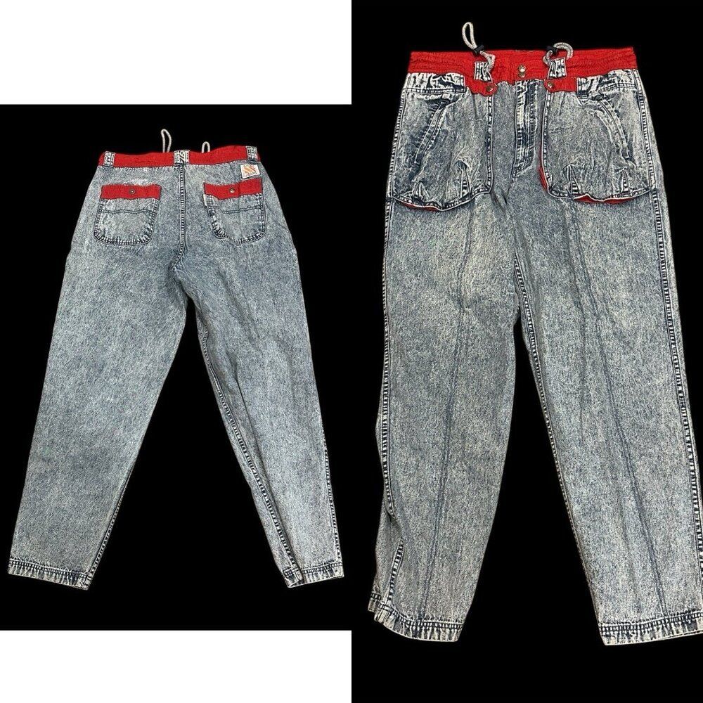 Vtg  80s LEVI'S Sport Acid Wash Tapered Denim Blue  Jeans large X30”L High Rise